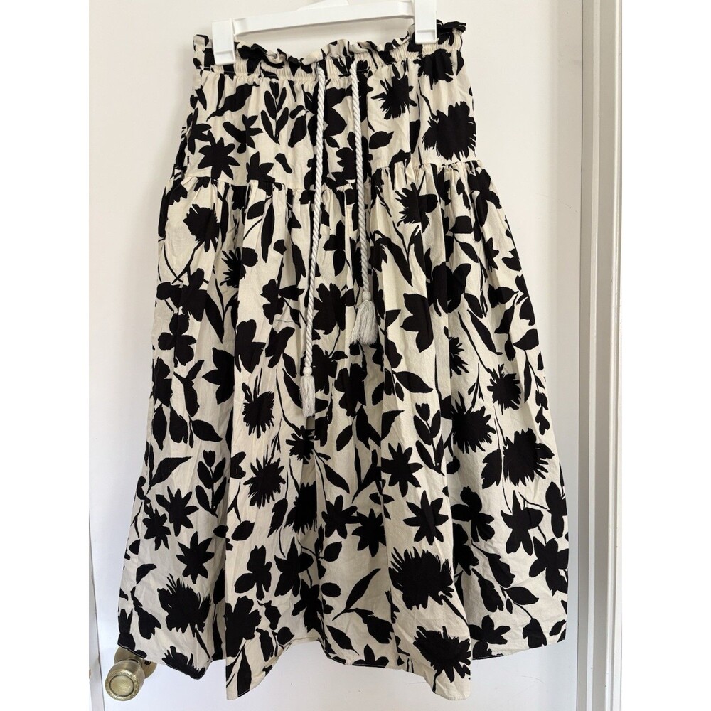 Moon River Anthropology Long Skirt Floral Black Tassel Boho Large - Picture 3 of 7